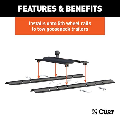 CURT 16055 5th Wheel Rail Gooseneck Hitch, 25,000 lb, 3" Offset