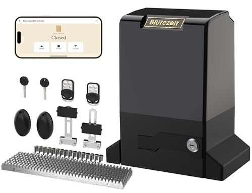 Blütezeit 6300lb WiFi Sliding Gate Opener App Control, Extra Heavy Duty Automatic Slide Gate Motor Rack Driven with 2 Remote Controls & IR Sensor Complete Hardware Kits for Rolling Driveway Gates - size: 6300lb