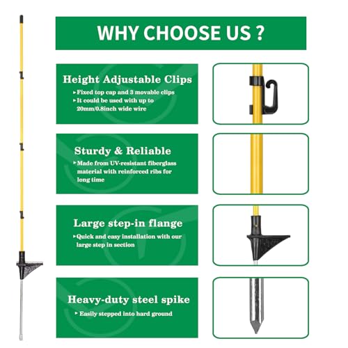20 Pcs 46"Fiberglass Step in Electric Fence Posts,Portable Temporary Stakes - style: 46Inch-20 Pack