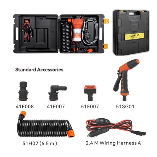 SEAFLO 41-Series Portable Washdown Pump Kit - 12V DC, 4.5 GPM, 70 PSI | Self-Priming, Adjustable Sprayer, Built-In Bypass Valve | Marine, RV, and Agriculture, Compact & Durable with 4-Year Warranty
