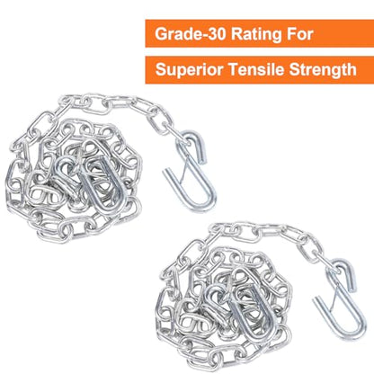 Trailer Safety Chain 1/4" x 48" Grade 30 Steel, 5000 lbs, 2PCS - size: 1/4" x 48"