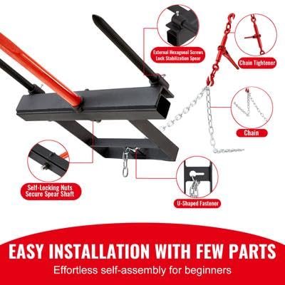 Happybuy 39" Hay Spear, 1600lbs Capacity, Skid Steer Loader Attachment with 2 Stabilizer Spears & 60" Chain, Quick Attach Forks