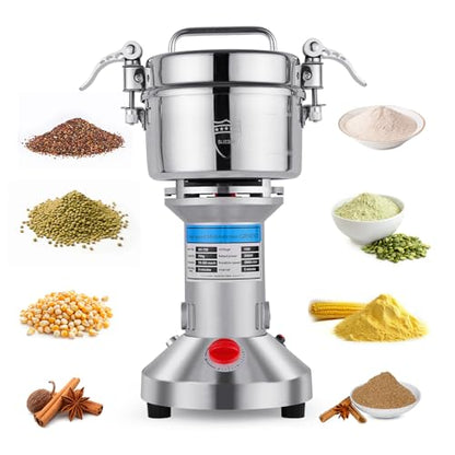 Electric Grain Mill Grinder, 2000W High-Speed 750g 304 Stainless Steel Professional grain mill for flour & Spice Grinder for Kitchen and Coffee Shop - Grinds Grains, Coffee, Dry Spices, Easy Operation - size: 750G