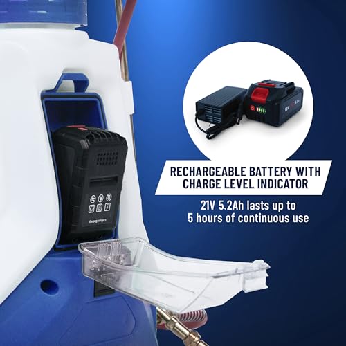 B&G Battery-Powered Backpack Sprayer (2.5 Gallon) – Cordless Electric Sprayer with Extenda-Ban Valve & 18” Extension | 21V 5.2Ah Rechargeable Battery | Adjustable 10-95 PSI | Brass Pin-to-Cone Tip