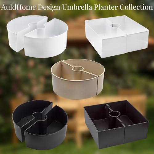 AuldHome Design Umbrella Planter for Patio Table (White Square), w/Umbrella Hole, Enamelware Rectangular Planter Pots - color: White, size: Large Square