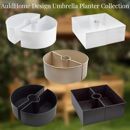 AuldHome Design Umbrella Planter for Patio Table (White Square), w/Umbrella Hole, Enamelware Rectangular Planter Pots - color: White, size: Large Square