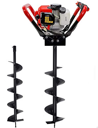 XtremepowerUS V-Type Earth Auger Post Hole Digger Fence Tree Borer 55cc 2-Stroke Gas Powered with (2) Drill Bits (4" & 10" Bits) Set