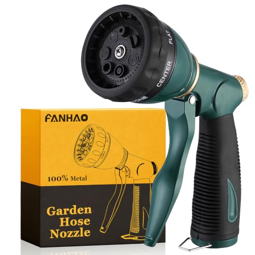 FANHAO 8 Spray Patterns Metal Garden Hose Nozzle with Hands-Free Lock - color: Green