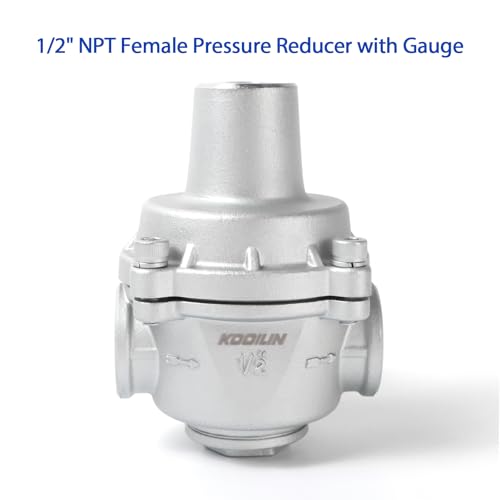 Water Pressure Regulator valve with Gauge, 1/2" NPT Adjustable RV Water Pressure Regulator, 304 Stainless Steel Water Pressure Reducing Valve for Garden, Home, Industrial Use - size: 0.5 Inch