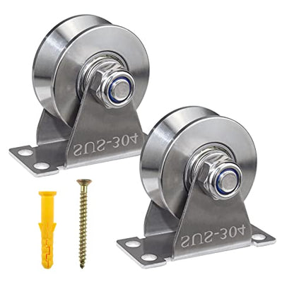 Groove Pulley Wheel Stainless Steel Wall Mounted Pulley, V Type - size: 2 Pack V Type