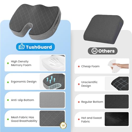 TushGuard Memory Foam Office Chair Seat Cushion - Dark & Light Grey, Large - color: Dark&light Grey, size: Large