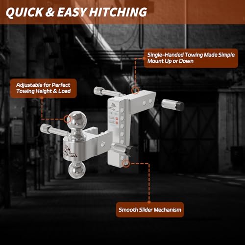 Adjustable Aluminum Hitch Mount for 2" Receiver, 6" Drop/Rise - size: 2" Receiver – 6" Drop/Rise