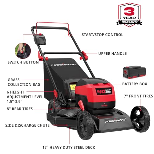 40V Electric Lawn Mower, 17" Brushless Push Lawn Mower