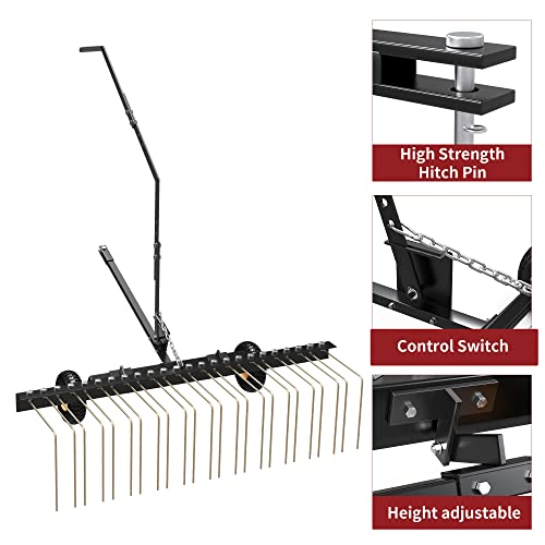 YITAMOTOR 60" Tow Behind Pine Needles Rake with 24 Spring Steel Tines