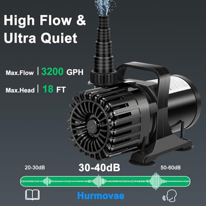 3200 GPH Pond Pump, 150W for Fish Ponds, Fountains & Waterfalls - size: 150W