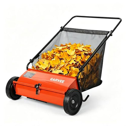 Garvee 26 Inch Push Lawn Sweeper, 7 Cu. ft Grass Cutter Yard Sweeper - color: Orange, size: 26 Inch