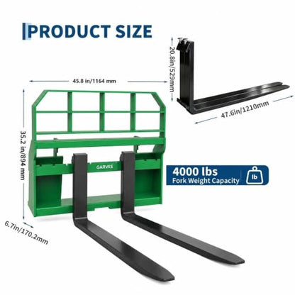 Garvee 46" Skid Steer Pallet Fork Frame with 48" Fork Blades for Tractors Loaders