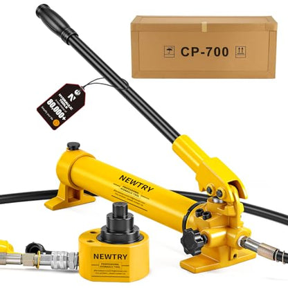 NEWTRY 30T Low Profile Jack+ CP-700 Hand Pump, 2.12" Stroke Multi-Section - size: 30T Hydraulic Jack + cp-700 Pump