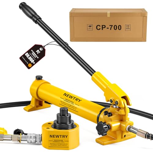 NEWTRY 50 ton Low Profile Hydraulic Jack Porta Power Kit + CP-700 Manual Hydraulic Hand Pump Multi Section Jack, 2.56” Stroke Industrial Mini Hydraulic Cylinder - size: 50T Hydraulic Jack + cp-700 Pump