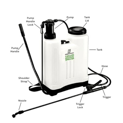 4‑Gallon Backpack Sprayer with 4 Nozzles – Manual Pump, 12 PSI, 66" Hose
