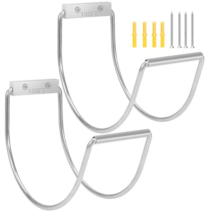 Garden Hose Holder Wall Mounted,304Stainless Steel Solid Hook Holds Up to 150Ft - Chrome - color: Silver-2