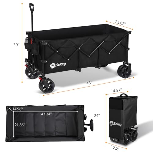 Sekey 300L Extended Collapsible Wagon, 660 lb Capacity, 48 in Long - color: Black