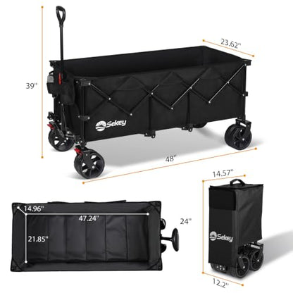 Sekey 300L Extended Collapsible Wagon, 660 lb Capacity, 48 in Long - color: Black