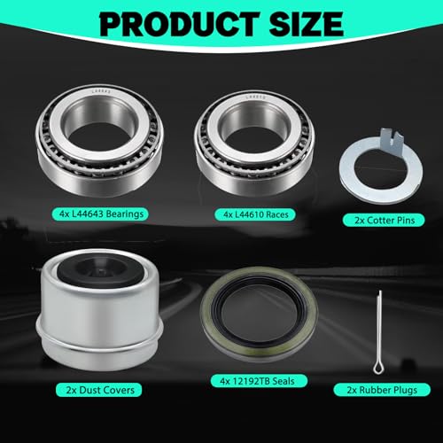 2 Set Boat Trailer Axle Bearing Kits L44649 L44610 Bearings Races 12192TB Seals 1.98" Dust Covers Cotter Pins Rubber Plugs Fit for 1-1/16" 2000-2200 lb. Axles Trailer Wheel Hub Fits for Trailer Axles - color: 2 Sets L44649 L44610 Bearings