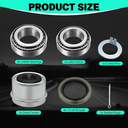2 Set Boat Trailer Axle Bearing Kits L44649 L44610 Bearings Races 12192TB Seals 1.98" Dust Covers Cotter Pins Rubber Plugs Fit for 1-1/16" 2000-2200 lb. Axles Trailer Wheel Hub Fits for Trailer Axles - color: 2 Sets L44649 L44610 Bearings