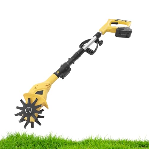 Cordless Tiller Cultivator 20V 250RPM Electric Tiller Handheld Battery Powered Garden Cultivator with Telescopic Rod for Lawn,Farms,Yard,Soil (Cultivation Width 3.9"/ Depth: 6.7")