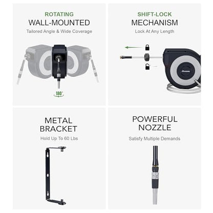 Wall Mount Retractable Garden Hose Reel 1/2" x 50 ft