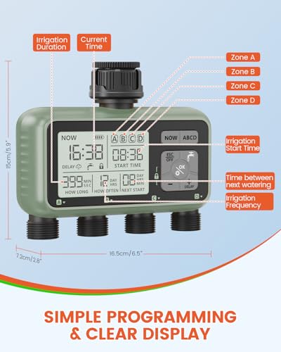 4 Zone Sprinkler Timer, Programmable Water Timer for Garden Hose - size: 4 Outlet