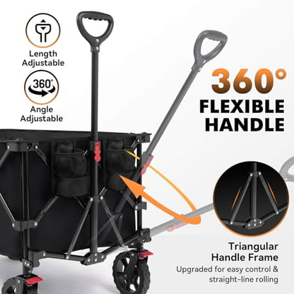 Hikenture Wagons Carts Foldable 330LBS, Heavy Duty Collapsible Wagon - color: Black, size: 7 cu ft / 200 L