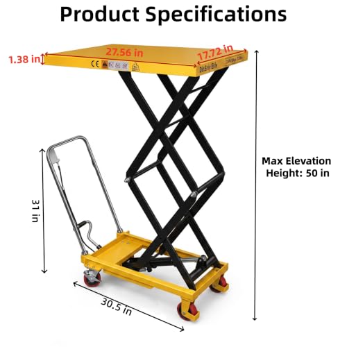 330LBS Hydraulic Lift Table Cart Lift, Double Scissor Lift Table