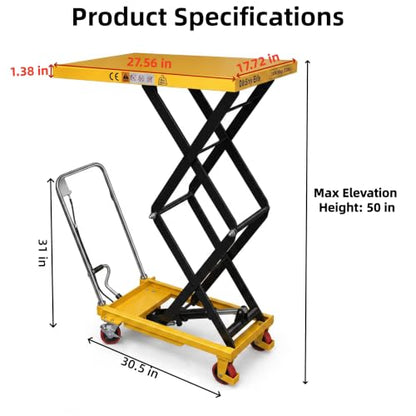 330LBS Hydraulic Lift Table Cart Lift, Double Scissor Lift Table