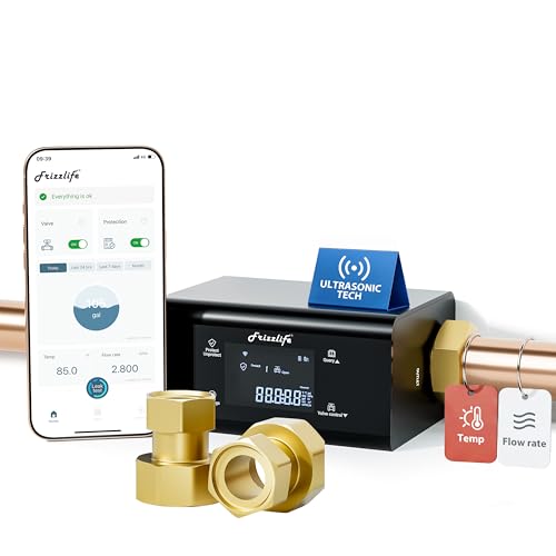 Frizzlife LP365 Smart Water Monitor and Automatic Shutoff - 0.01GPM Ultrasonic Micro Leak Detection, APP Wi-Fi Remote Control, Real-Time Flow/Temp Monitoring, NSF/ANSI 61 & 372 Certified, 1.25" and 1" - size: 1”＆1.25”