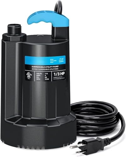 LEO 1/3 HP Submersible Water Pump, 2250GPH Sump Pump, 10ft Cord - color: Black