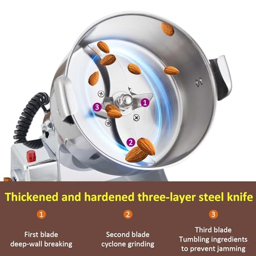 BI-DTOOL Electric Grain Mill Grinder 2000W Dry Material Grinding Machine 800g Stainless Steel Pulverizer 36000r/min High-speed Grain Mill 270° swingable Superfine powder for Home and Commercial 800g - size: 800g