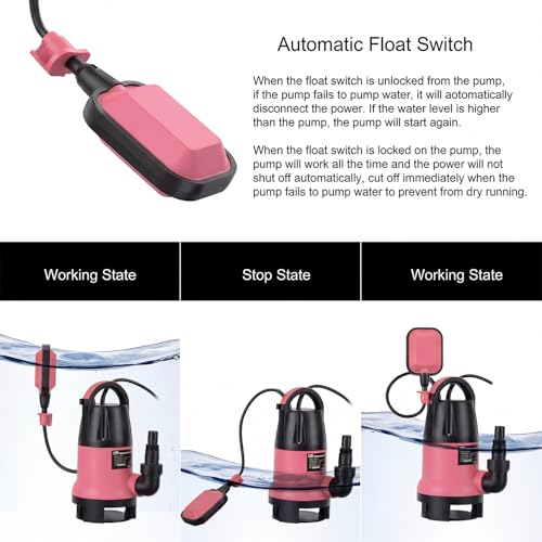 Prostormer 1HP 3700GPH Submersible Sump Pump with Automatic Float Switch - color: Pink