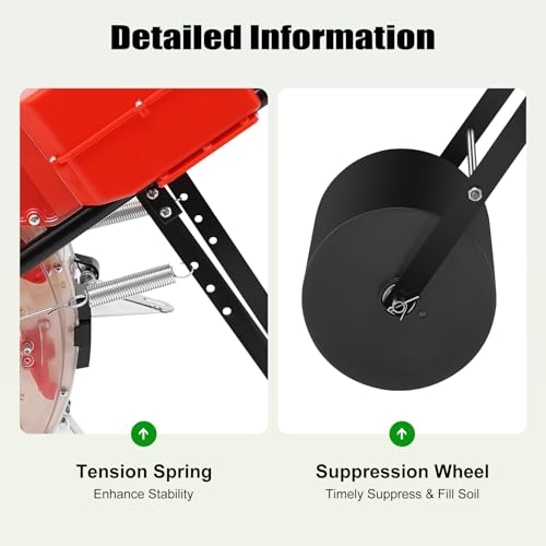 Hand Push Garden Seeder Planter, Manual Seed Sower with 10 Nozzles, Adjustable Seeding Depth & Quantity, Precision Roller Seeder for Corn Soybean Peanut Vegetable