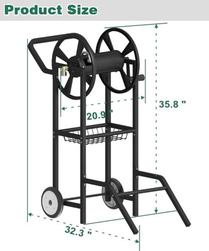 Artigarden Hose Reel Cart with 2 Wheels, Garden Water Hose Holder Heavy Duty Powder Coated Steel Outdoor Winder Storage Holds 125 ft 5/8" Hoses with Basket and 3.9ft Leader Hose for Backyard, Black - color: Black