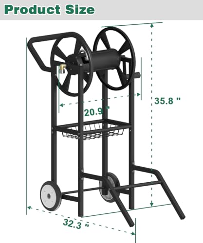 Artigarden Hose Reel Cart with 2 Wheels, Garden Water Hose Holder Heavy Duty Powder Coated Steel Outdoor Winder Storage Holds 125 ft 5/8" Hoses with Basket and 3.9ft Leader Hose for Backyard, Black - color: Black