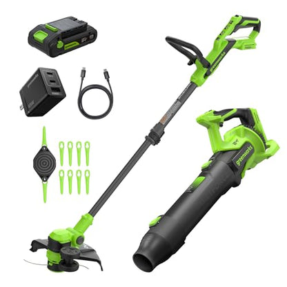 Greenworks 24V 12 in String Trimmer & 515 CFM Blower Combo, 3.0 Ah Battery - style: New 12" + 515 CFM