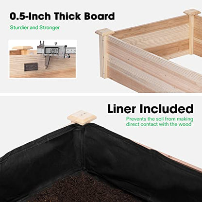 VIVOSUN 8×2Ft Wooden Raised Garden Bed, 97 x 25 x 11 Inches, Outdoor Wood Planter Box with Gloves and a Liner for Garden, Patio, Balcony, Backyard and Outdoors (Pack of 2) - size: 97 x 25 x 11 Inches (Pack of 2)