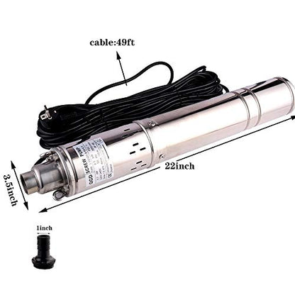 Submersible Deep Well Pump 3.5" OD Pipe 1" Outlet 0.5KW 0.7HP Stainless Steel Submersible Screw Water Pumps for Industrial and Home Use - size: 100M-0.5KW