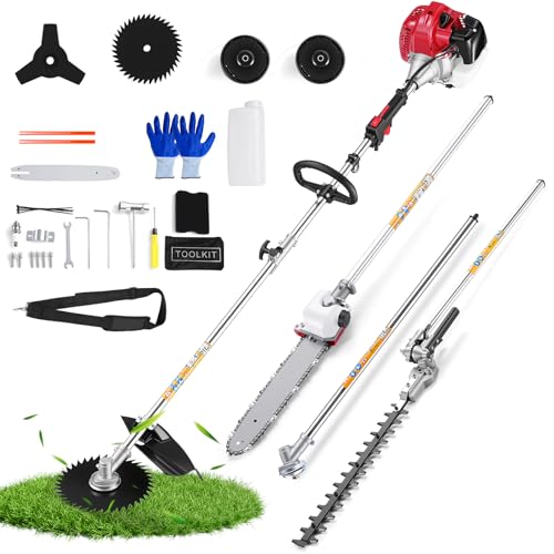 58cc 5-in-1 Gas Weed Wacker, Multi-Functional Trimming Tools for Lawn Care - color: Dark Red