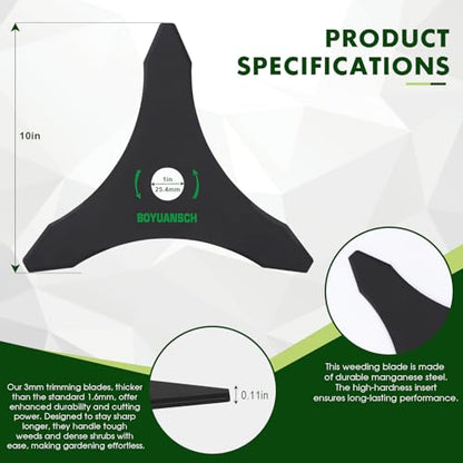 10" x 3 Teeth Carbon Steel Brush Cutter Blades 、3mm Thick Weed Eater Blade - size: 10" 3-Teeth (2-Pack)