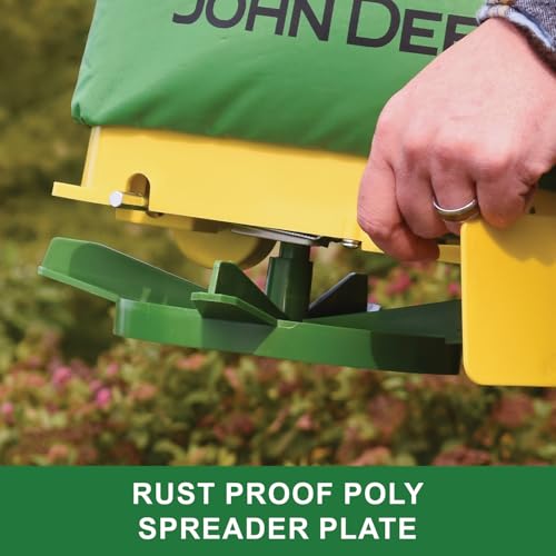 John Deere 25 lb Handheld Bag Seeder Spreader with Waterproof Bag, Enclosed Gears, Adjustable Shoulder Strap, Rear Baffle