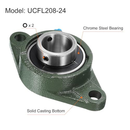 uxcell 2pcs UCFL208-24 Pillow Block Bearings 1-1/2 in Bore Self Alignment - size: UCFL208-24