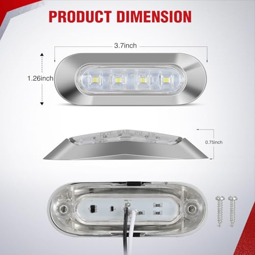 Nilight 3.7" White Oval Side Marker Light, 4 LED IP68 Waterproof - color: White 3.7" 10Pcs